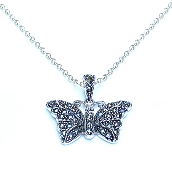Sterling Silver Marcasite Butterfly Necklace - Picture 1 of 5